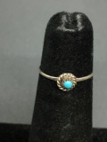 Rope Detailed Framed Sawtooth Set Round 2.5mm Turquoise Cabochon Center Sterling Silver Promise Ring