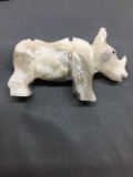 Hand-Carved 4in Long 2.5in Tall 1.25in Wide White Marble Boar Figurine