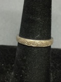 Brush Finished Hand-Engraved 3mm Wide Signed Designer Sterling Silver Band w/ Cross Theme