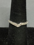 Shared Prong Set Diamond Accented 3.25mm Wide Tapered Sterling Silver Chevron Band