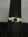 Filigree Decorated Shoulders Bezel Set Oval Faceted 6x4mm Smokey Topaz Center Sterling Silver Ring
