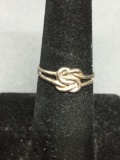 Double Square Knot Detailed 7mm Wide Tapered Sterling Silver Ring Band