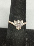 Angel Detailed 8x8mm Center Sterling Silver Ring Band