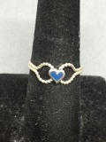 Double Eternity Rope Detailed Sterling Silver Ring Band w/ Heart Shaped 4x4mm Lapis Gem Center