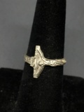 Horizontal Oriented 14mm Tall Sterling Silver Crucifixion Ring Band