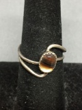 Sawtooth Set Oval 8x6mm Agate Cabochon Center Double Ribbon Bypass Sterling Silver Ring Band