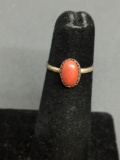 Oval 8x5mm Red Coral Cabochon Center Sterling Silver Ring Band