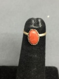 Oval 8x5mm Red Coral Cabochon Center Sterling Silver Ring Band