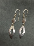 Two-Tier Diamond Shaped Design 35mm Long 10mm Wide High Polished Pair of Sterling Silver Dangle