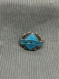 Blue Enameled Round 12mm Diameter U.B.C. Themed Signed Designer Sterling Silver Commemorative Pin