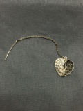 Round Faceted Rhinestone & Marcasite Detailed 15x15mm Heart Charm 3in Long Chain Single Sterling