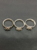 Lot of Three Triple Coil Ring Band Sterling Silver w/ Nine Holes for Charm Accents