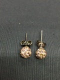 Pink Rhinestone Encrusted 6mm Diameter Pair of Sterling Silver Stud Earrings