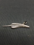 High Polished Feather Motif 30mm Long 7mm Wide Sterling Silver Pendant