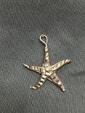 Handmade Laser-Carved Detailed 20mm Diameter Five Point Starfish Design Sterling Silver Pendant