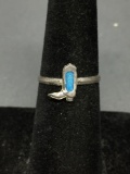 Blue Gemstone Inlaid 10x7mm Cowboy Boot Motif Sterling Silver Ring Band