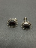 Rope Filigree Framed Oval Faceted 10x8mm Hematite Center Pair of Sterling Silver Screw back Earrings