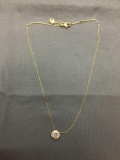 Swarovski Branded 16in Long Gold-Tone Alloy Necklace w/ Round Faceted Swarovski Crystal Pendant