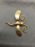 Handmade High Polished 60mm Tall 65mm Wide Dragonfly Design 12Kt Gold-Filled Brooch