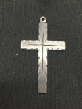 Brush Finish Laser-Carved Detailed 40mm Long 25mm Wide Signed Designer Sterling Silver Cross Pendant