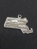 Detailed State of Massachusetts 25mm Wide 14mm Tall Signed Designer Sterling Silver Charm
