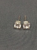 Round Faceted 5mm CZ Center Basket Set Pair of Sterling Silver Stud Earrings