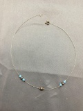 Shaped Sterling Silver Cable Wire 16in Long Necklace w/ Sterling Silver & Gem Beads