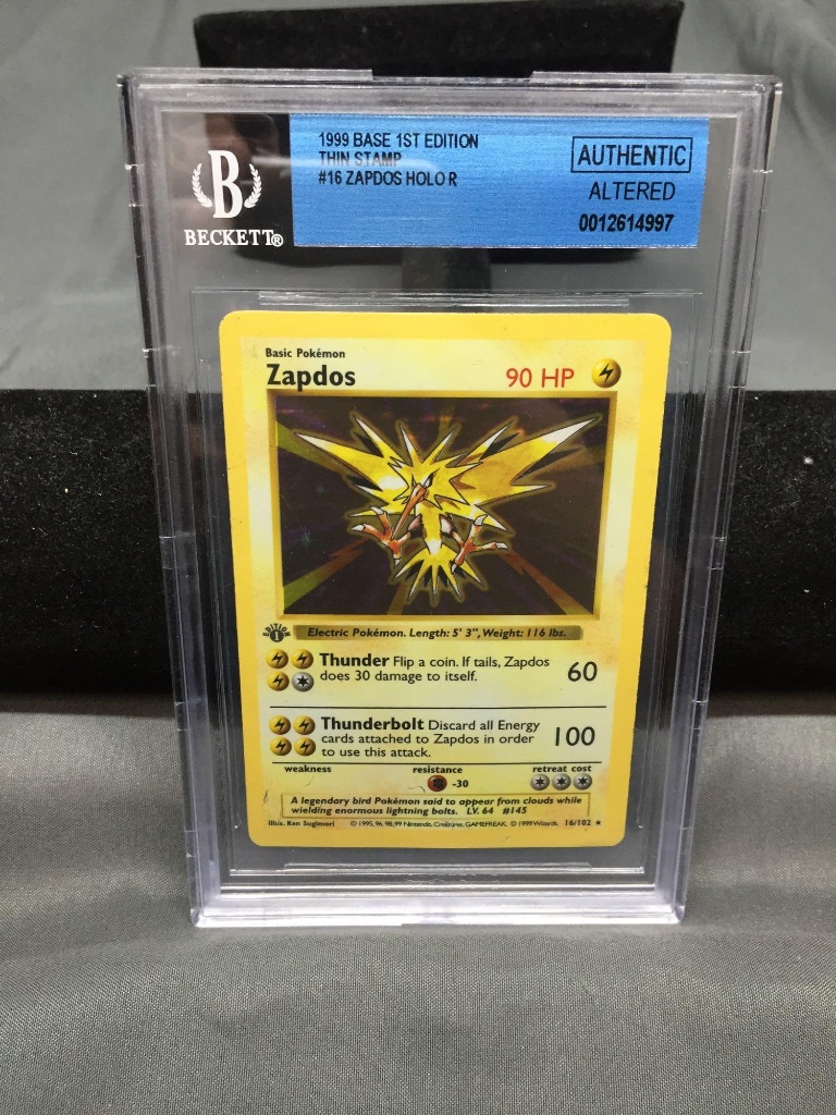 BGS Graded 1999 Pokemon Base Set 1st Edition Shadowless #16 ZAPDOS Holofoil  Rare Trading Card - | Online Auctions | Proxibid