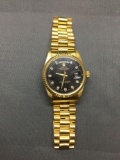 Black Face Rolex Oyster Perpetual Day Date Watch - Gold Tone Chronometer