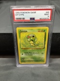 PSA Graded 1999 Pokemon Base Set Unlimited #45 CATERPIE Trading Card - MINT 9