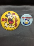 Pair of Vintage Walt Disney Buttons - Mickey is 3.5