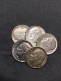 5 Count Lot of United States 90% SILVER Roosevelt Dimes from Estate Collection