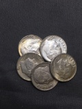 5 Count Lot of United States 90% SILVER Roosevelt Dimes from Estate Collection