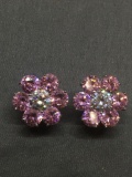 Amazing Pink Ice & White Gemstone Sterling Silver Flower Earrings