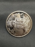 1986 Christmas Snowman Style 1 Ounce .999 Fine Silver Bullion Round