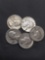 5 Count Lot of United States Washington Silver Quarters - 90% Silver Coins from Estate