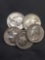 5 Count Lot of United States Washington Silver Quarters - 90% Silver Coins from Estate