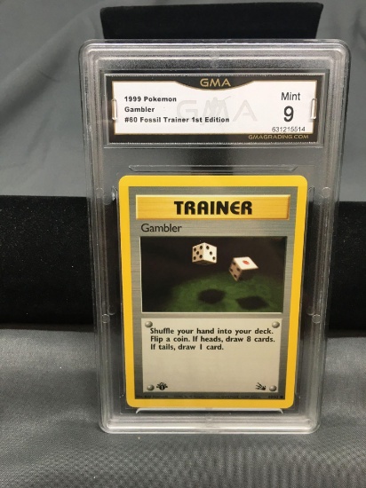 GMA Graded 1999 Pokemon Fossil 1st Edition #60 GAMBLER Trading Card - MINT 9