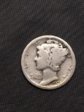 1925-D United States Mercury Silver Dime - 90% Silver Coin from Estate