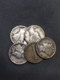 5 Count Lot of United States Mercury Silver Dimes - 90% Silver Coins from Estate