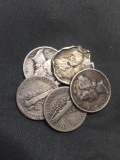 5 Count Lot of United States Mercury Silver Dimes - 90% Silver Coins from Estate