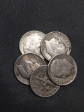 5 Count Lot of United States Roosevelt Silver Dimes - 90% Silver Coins from Estate