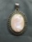 Oval 25x17mm Pink Mother of Pearl Cabochon Center w/ Milgrain Marcasite Filigree Decorated Halo