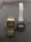 Lot of Two Various Style Digital Stainless Steel Men's Watches w/ Bracelets