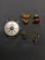 Lot of Five, Four Various Style Gold-Tone Alloy Pins & Loose 30mm Diameter Face Stainless Steel