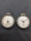 Lot of Two Matched Westclox Designer Round 50mm Diameter Stainless Steel Pocket Watches