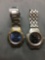 Lot of Two Casio Designer Round 28mm Face Water Resistant Stainless Steel Watches w/ Bracelets, Both