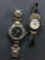 Lot of Two Ladies Stainless Steel Watches w/ Bracelets, One Round 20mm Face Piz Gloria Designer &