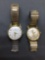 Lot of Two Round 28mm Face Gold-Tone Stainless Steel Watches w/ Bracelets, One Wyler Designer & One