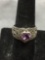 Milgrain Marcasite Detailed 13mm Wide Tapered Vintage Sterling Silver Ring Band w/ Heart Faceted